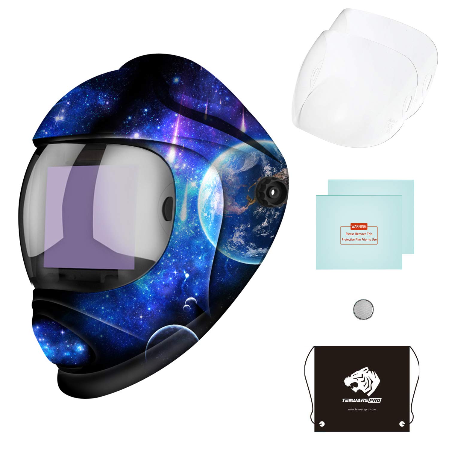 Tekware Large Viewing Screen Welding Helmet Auto Darkening, Luminous True Color Welding Hood Solar Powered, Hemispherical 4C Lens, 4 Arc Sensor Variable Shade 4~5/9-9/13 for TIG MIG Arc Welders Mask