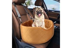 FEPOREN Dog Car Seat for Small & Medium Dogs, Elevated Dog Booster Seat, Detachable and Washable Pet Car Seat for Dogs Up to 35lbs, Dogs Travel Bed with Thick Memory Foam for Front and Back Seats (Brown)