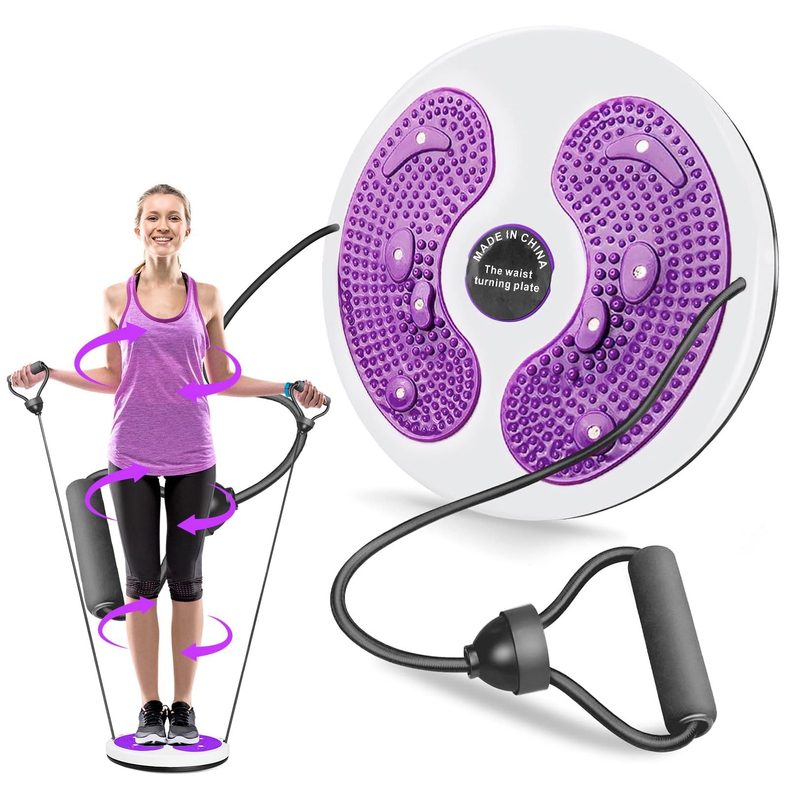 Waist Twisting Disc, Women's Twisting Board for Weight Loss and Aerobics with Drawstring and Massaging Soles Home gym for slimming and shaping of the body（purple）
