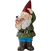 Alpine Corporation 12" Tall Outdoor Garden Gnome with Mushroom Yard Statue Decoration