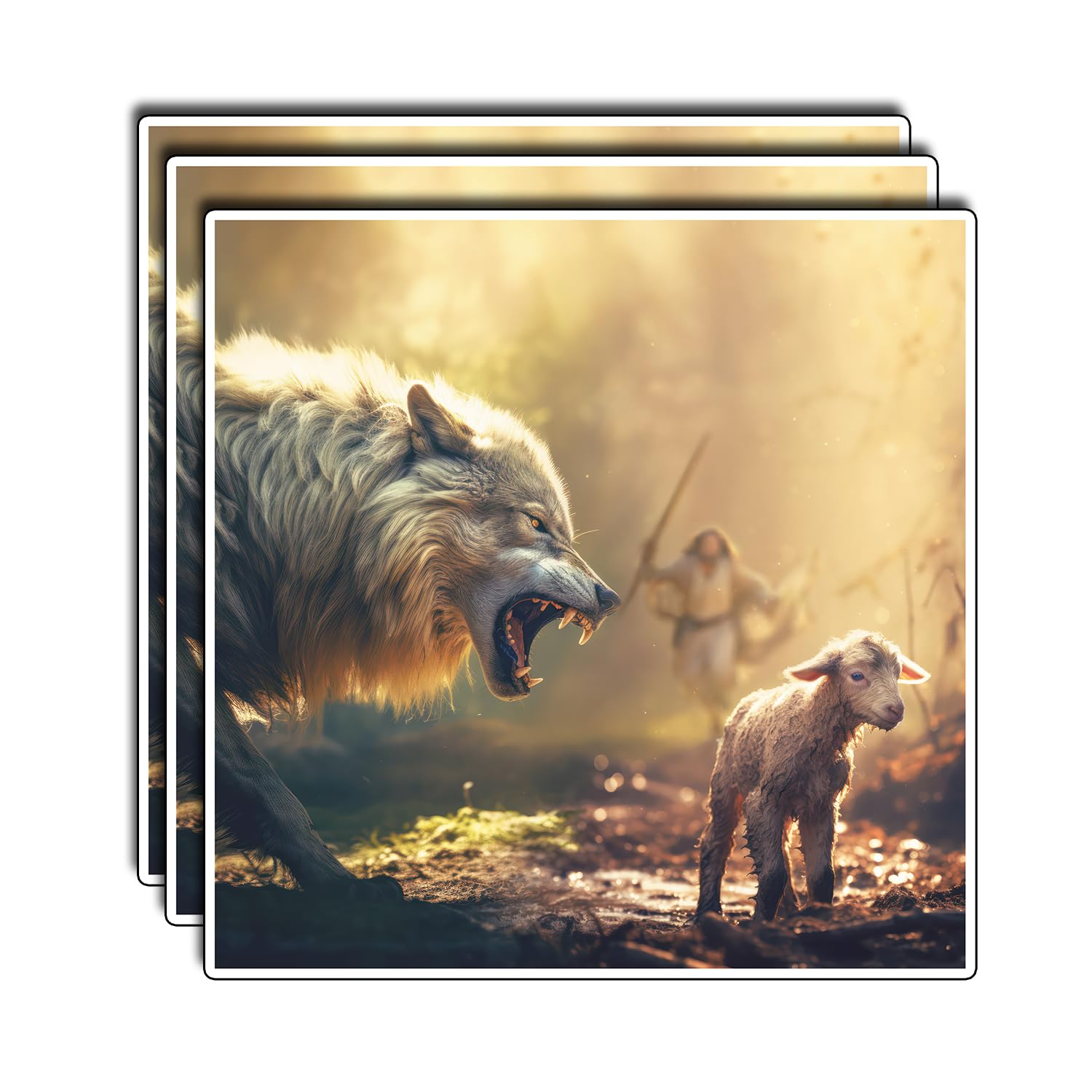 Photo 1 of ***2 PACKS INCLUDED***(3Pcs) Jesus Running Towards Wolf and Lamb Stickers Christian Inspirational Bible Quote Religious Scripture Prayer Gifts Waterproof Vinyl Decal Kindle Water Bottle Bumper Hard Hat Phone Laptop - 3x3***2 PACKS INCLUDED***