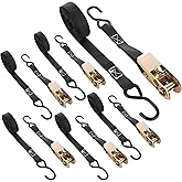 LISHINE 6 Pcs 1 Inch Ratchet Straps Heavy Duty 20ft Tie Down Strap Ratchet with Hooks, 2200 LBS Break Strength, Black Cargo Ratchet Straps for Motorcycle Straps Tie Downs, Appliances, Equipment