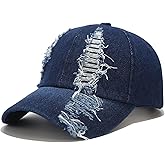 Vintage Distressed Ripped Denim Baseball Cap Low Profile Unstructured Cotton Dad Hat Adjustable for Women Men
