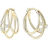 PROSTORY Moissanite Triple Huggie Illusion Hoop Earrings for Women D Color VVS1 Clarity 925 Sterling Silver Small Hoop Earring for Wife Birthday Jewelry Gifts