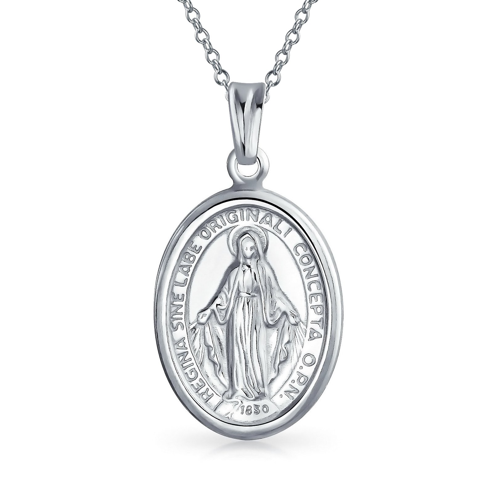 Bling Jewelry Traditional Christian Our Lady Of Guadalupe of Protection Catholic Religious Oval Medal Virgin Mary Necklace Pendant For Women or Men .925 Sterling Silver