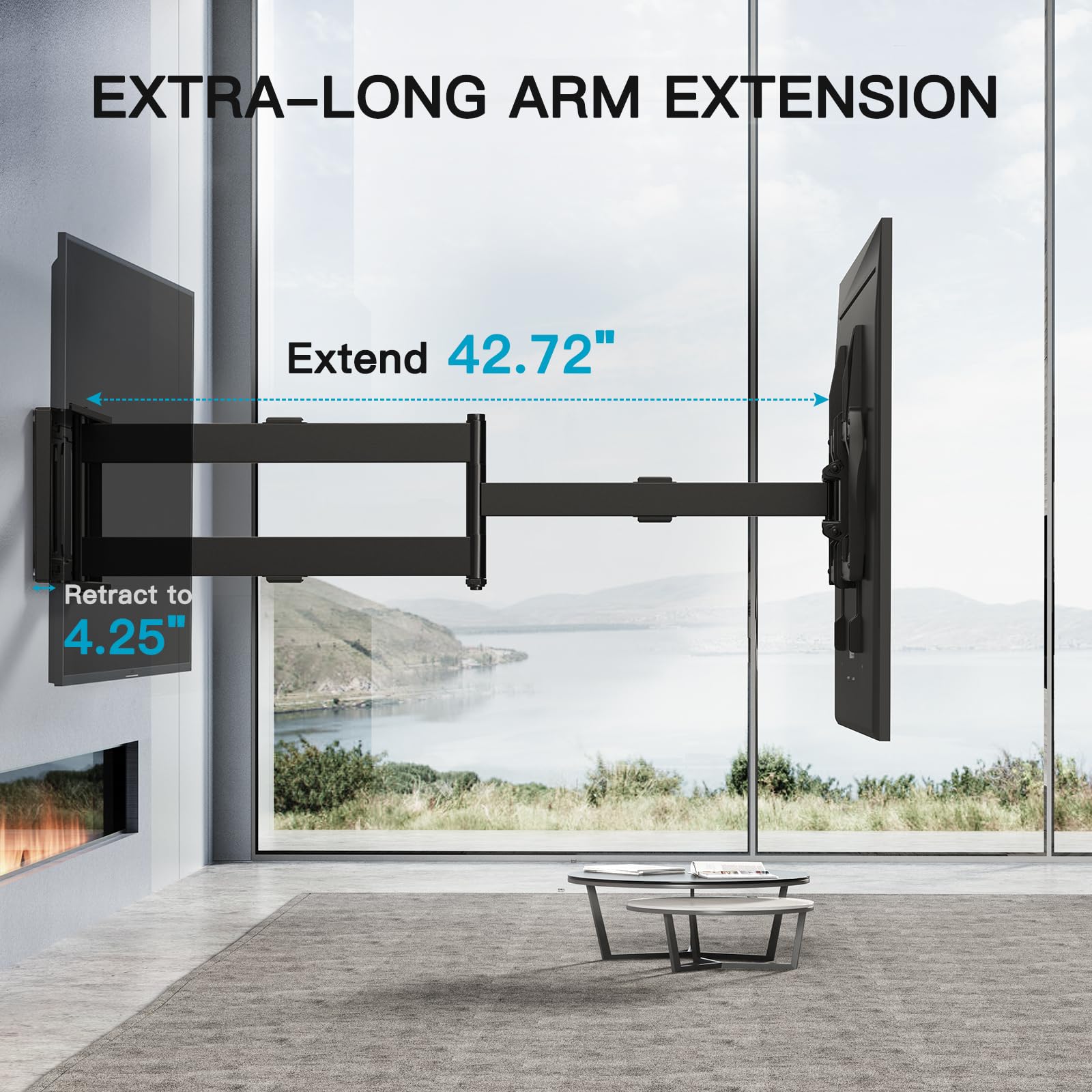 PERLESMITH Long Arm TV Wall Mount for 37-84 inch TVs, Full Motion TV Mount with 42.72 inch Extension Articulating Arm Swivel and Tilt, Max VESA 600x400mm, Holds up to 132 lbs, 16”,18”, 24” Studs