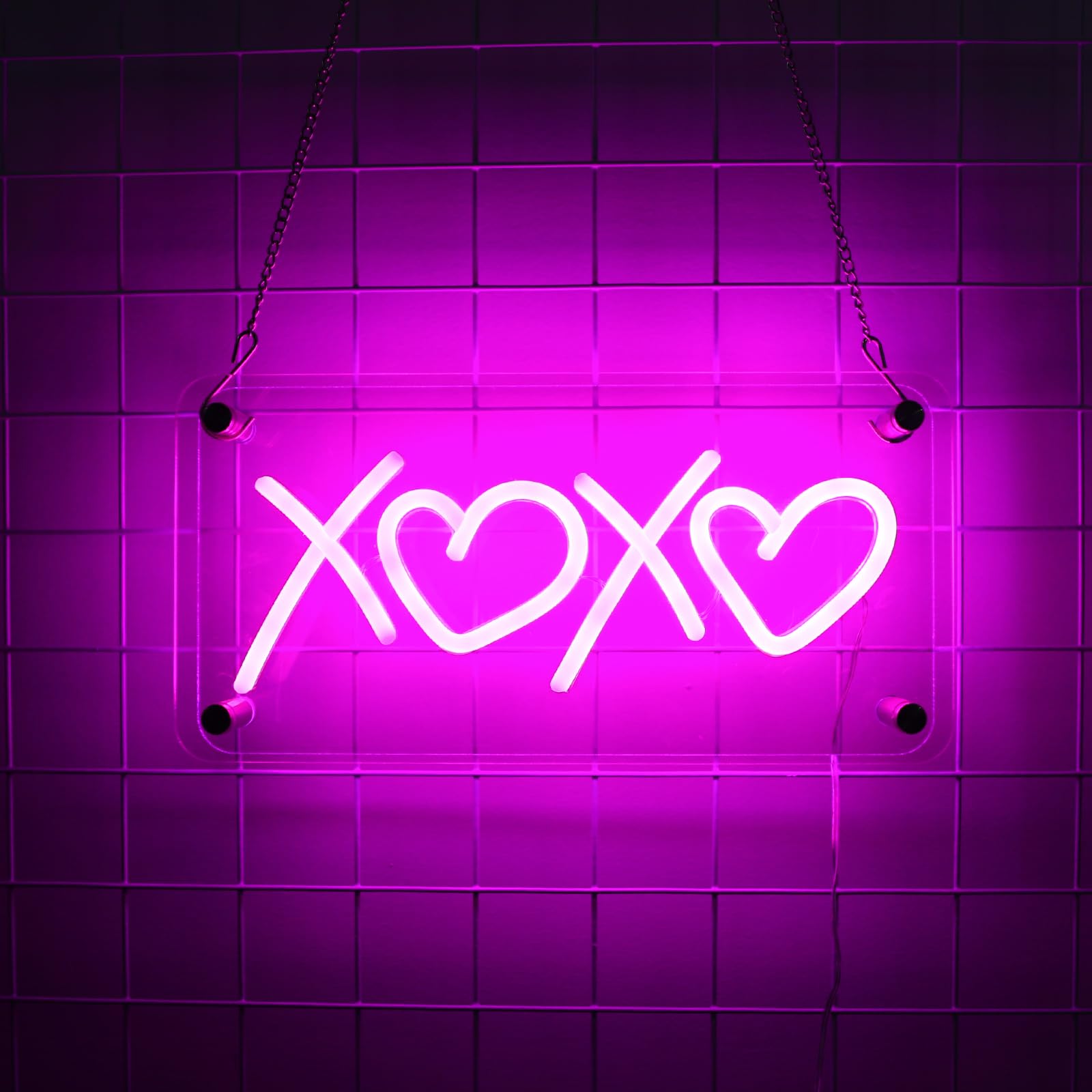 WIOSOUL XOXO Neon Light Sign LED Neon Lights for Wall and Desk Decor,Dimmable XOXO Neon Signs Double-Layer Acrylic Board USB Powered Light Up Sign for Wedding,Valentine's Day,Party