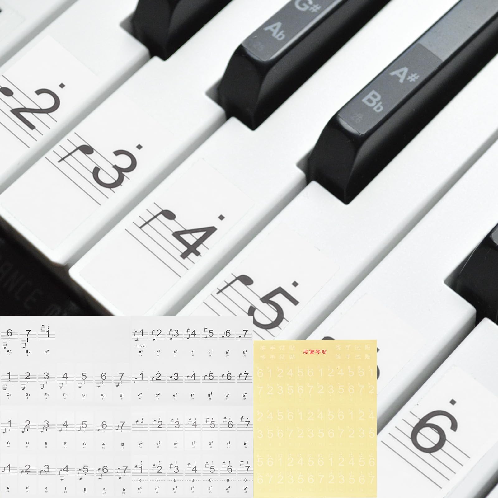 Photo 1 of MECCANIXITY Piano Keyboard Stickers for 61/54 Keys, Numbers Key Sticker Piano Notes Guide Labels Removable for Beginners Learning, Black