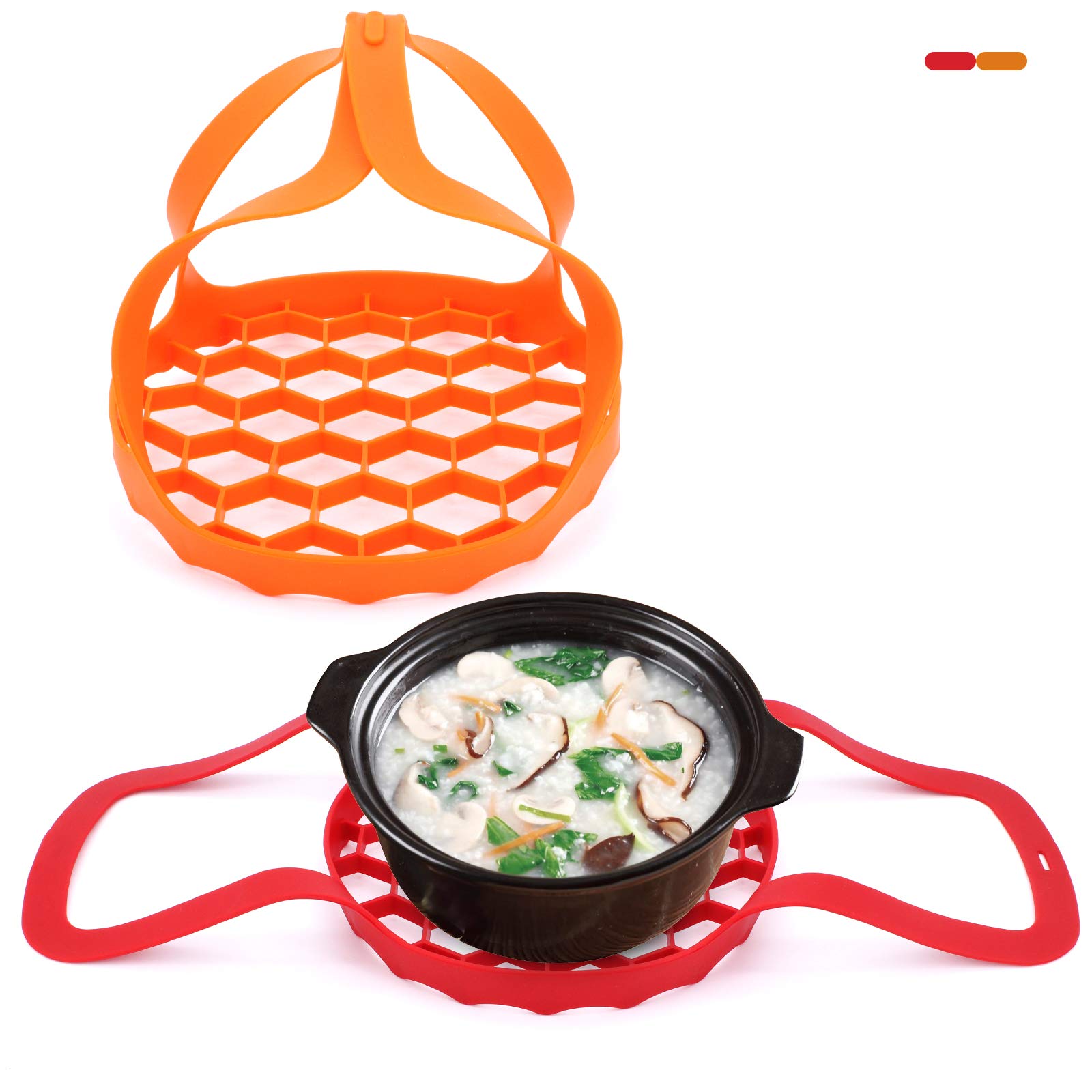 TAECOOOL 2 Pack Silicone Bakewarepressure Cooker Sling Pressure Cooker Sling for Instant Pot 6/8 Qt Pressure Cooker (Red+Orange)