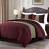 Chezmoi Collection Briar 7-Piece King Bed in a Bag - All Season Lightweight Microfiber Comforter Set - Includes Sheets & Shams - Burgundy/Coffee/Brown Pleated Stripe Design