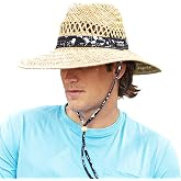 Panama Jack Mens &amp; Womens Lifeguard Straw Hats - Handwoven, Big Brims, UPF 50+ Sun Protection