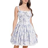 OBEEII Womens Corset Mini Dress Sexy Sleeveless Backless Low Cut Lace Short Dress Ruffle Summer Sundress