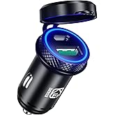 KEWIG USB C Car Charger, 60W/5A Super Mini Fast Car Charger Cigarette Lighter Adapter QC3.0 & PD Type C Dual Port