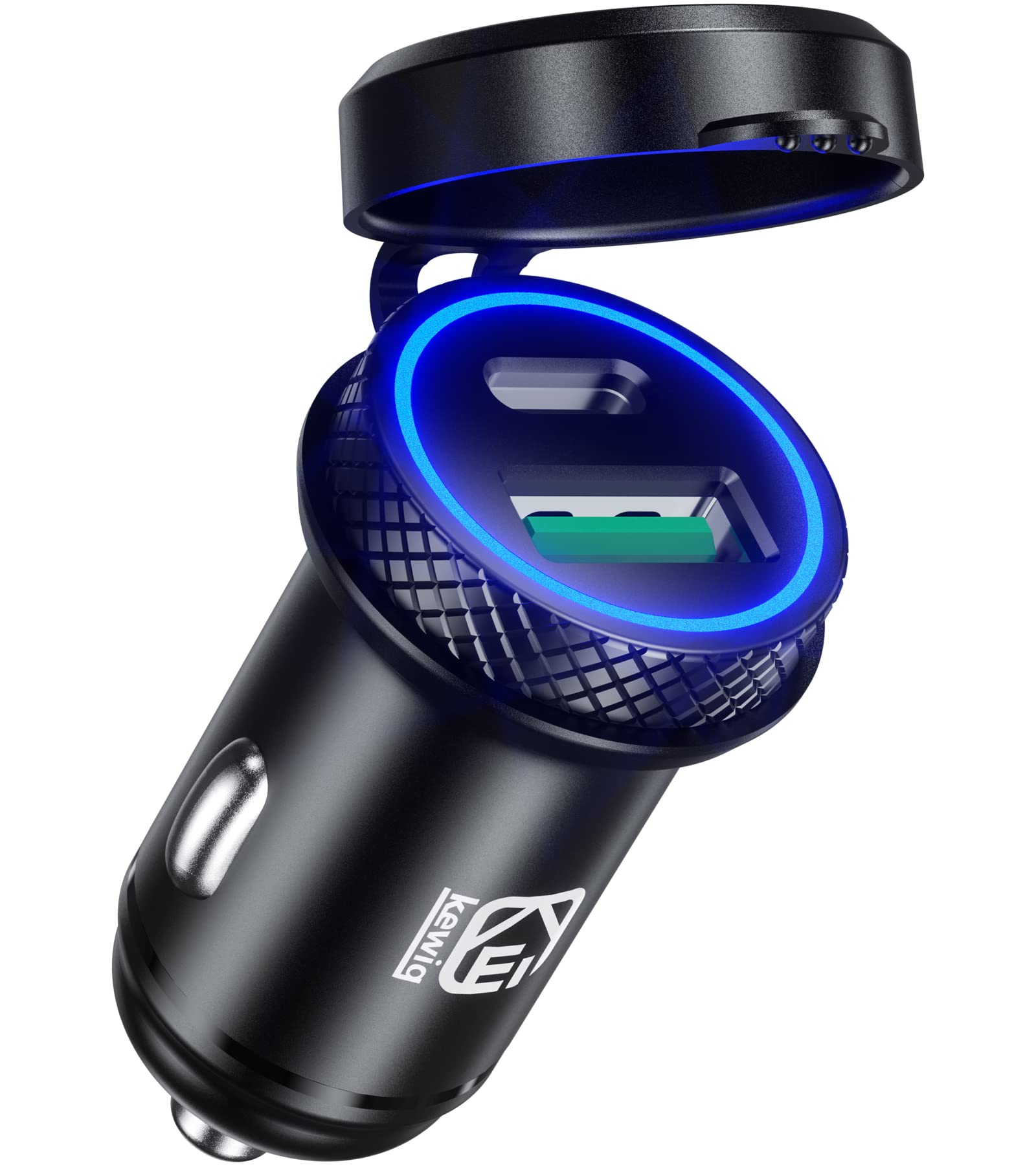 KEWIG Car Charger, QC3.0 + PD Type C Dual Port Mini Flush Metal USB Car Charger Adapter, 60W/5A Quick Charge Car Phone Charger Fit for iPhone 12/11 Pro/Max/8, Galaxy S21/20/10/9