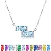 Nisgoin Birthstone Necklace for Women- 925 Sterling Silver Double Birthstone Necklaces Zircon Pendant Jewelry Birthday Gifts for Women Mom Friends