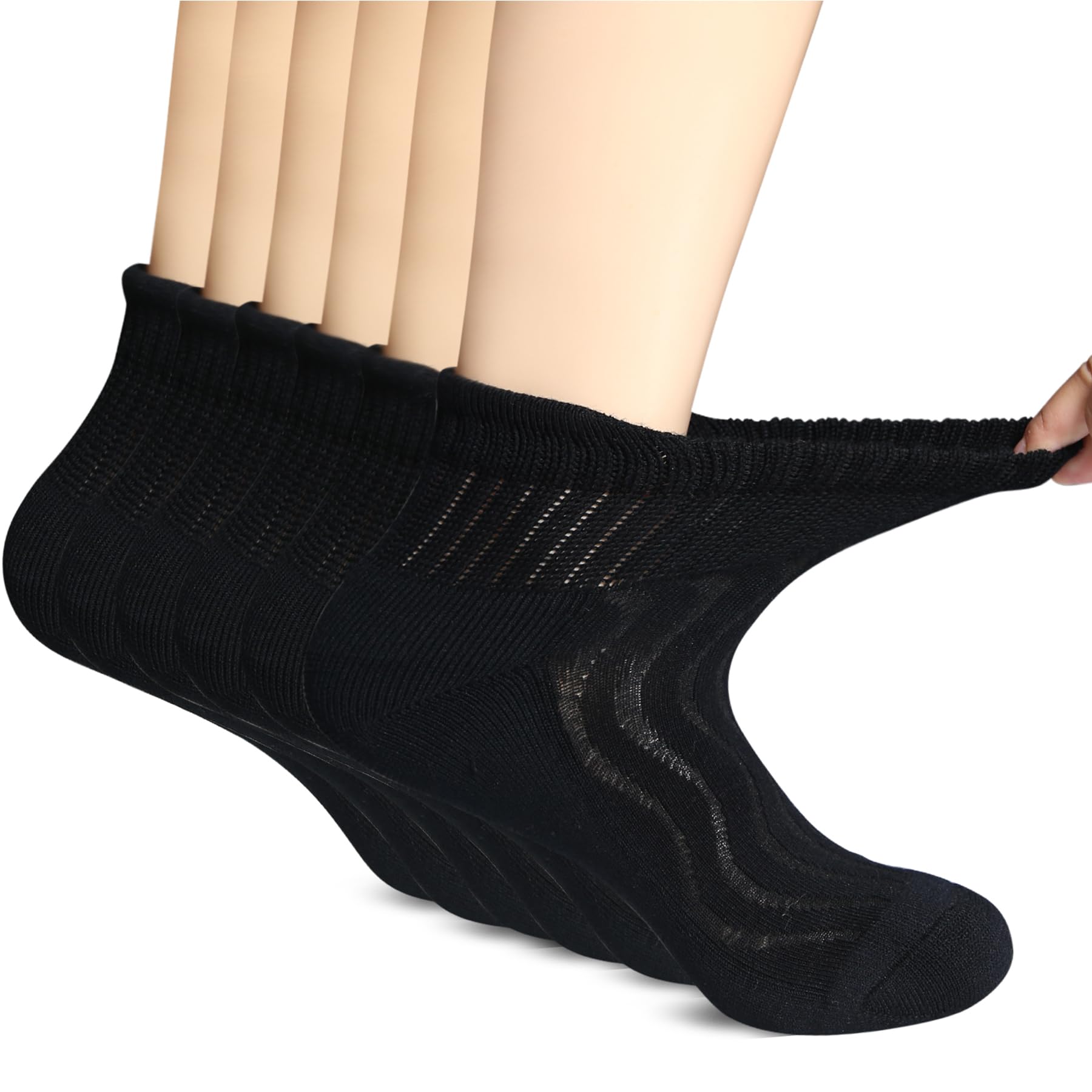 Photo 1 of +MD Diabetic Socks for Men Women-6 Pairs Ankle Non-Binding Extra Wide, Seamless Circulator Socks for Edema 9-11 Black