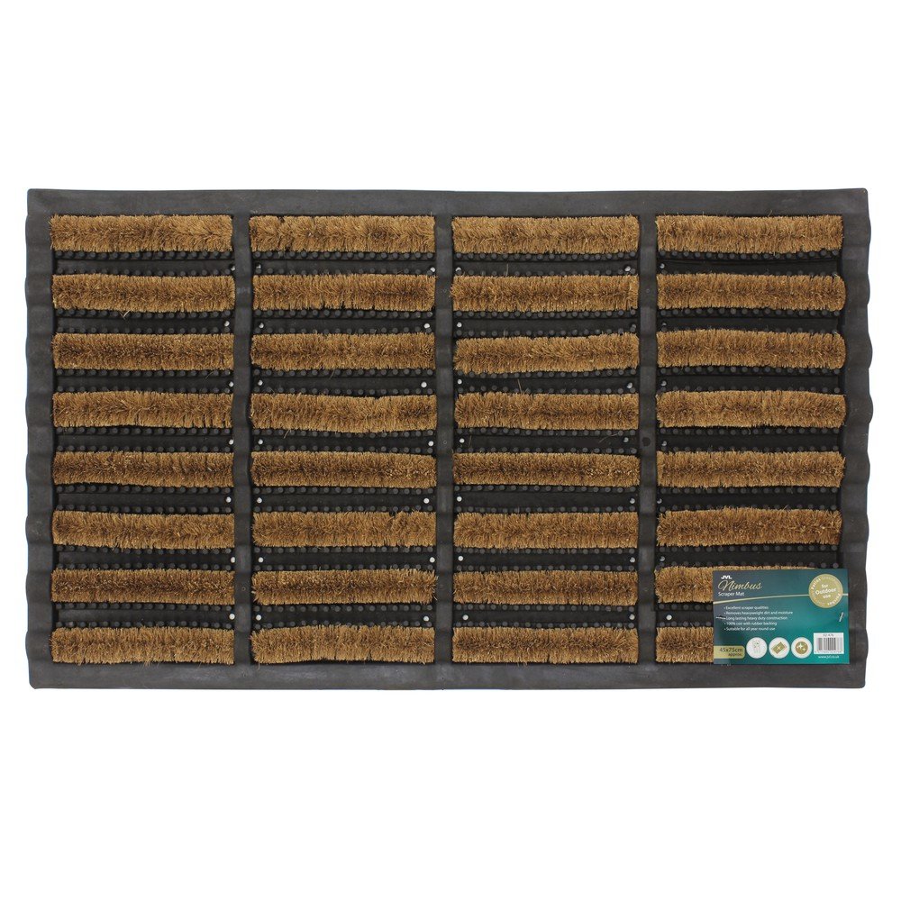 JVL Heavy Duty Rubber Natural Coir Tuffscrape Door Mat, 45 x 75 cm