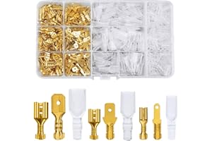 FIXITOK 480pcs Quick Splice 2.8/4.8/6.3mm Male Female Wire Spade Connector Wire Crimp Terminal Block with Insulating Sleeve Assortment Kit for Electrical Wiring Car Audio Speaker (Golden)