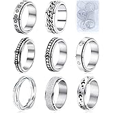 MUCAL Fidget Rings for Anxiety 8pcs Stainless Steel Spinner Ring Anti Anxiety Ring Spinning Moon Star Cool Stress Relieveing Rings for Women Men