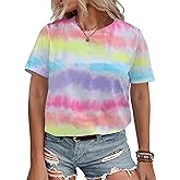 Remidoo Women's Tie Dye Short Sleeve Tee Crewneck Summer T Shirt Multicolor
