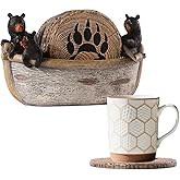 Cabin Coasters Set 8 Full Size Non-Slip Bar Coasters, Indoor Christmas Decorations, Man Cave Gifts for Men and Black Bear Lovers, Rustic Handmade Decor for The Home