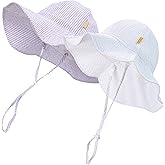 DASMINI Baby & Toddler Wide Brim Sun Hats UPF 50+ Sun Protection Bucket Cap Cute Adjustable Hat in Seersucker