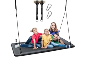 Trekassy 60" Large Rectangle Platform Tree Swing for Kids Adults, 700lb Capacity Outdoor Flying Swing, 900D Oxford Waterproof Giant Swings with 2 Hanging Straps for Backyard (Black)