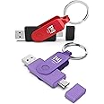 MOSDART 128GB USB3.1 Fast Speed C and A Dual Flash Drive, exFAT Memory Stick with Keychain and LED Indicator, for iPhone 15 and 16, Android Phone, iPad, MacBook, Red and Purple(Pack of 2)