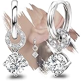 Huggie Hoop Earrings with CZ Charm Sterling Silver Dangle Hoop Earrings Sparkling Circle Cubic Zirconia Earrings for Women Round Cut CZ Cartilage Hoops Hypoallergenic Jewelry Birthday Gifts for Her