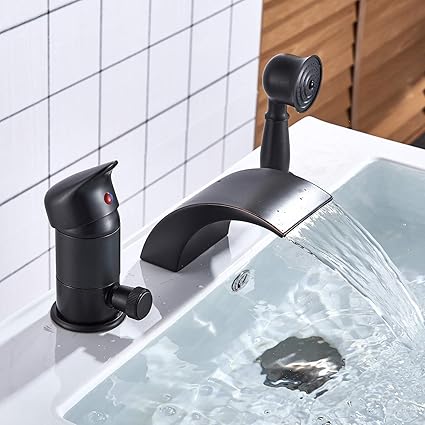 Senlesen Deck Mounted Contemporary 3 Hole Waterfall Roman Tub