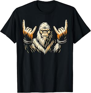 Bigfoot Rock On Sasquatch Heavy Metal Vibes Men Women Kid T-Shirt