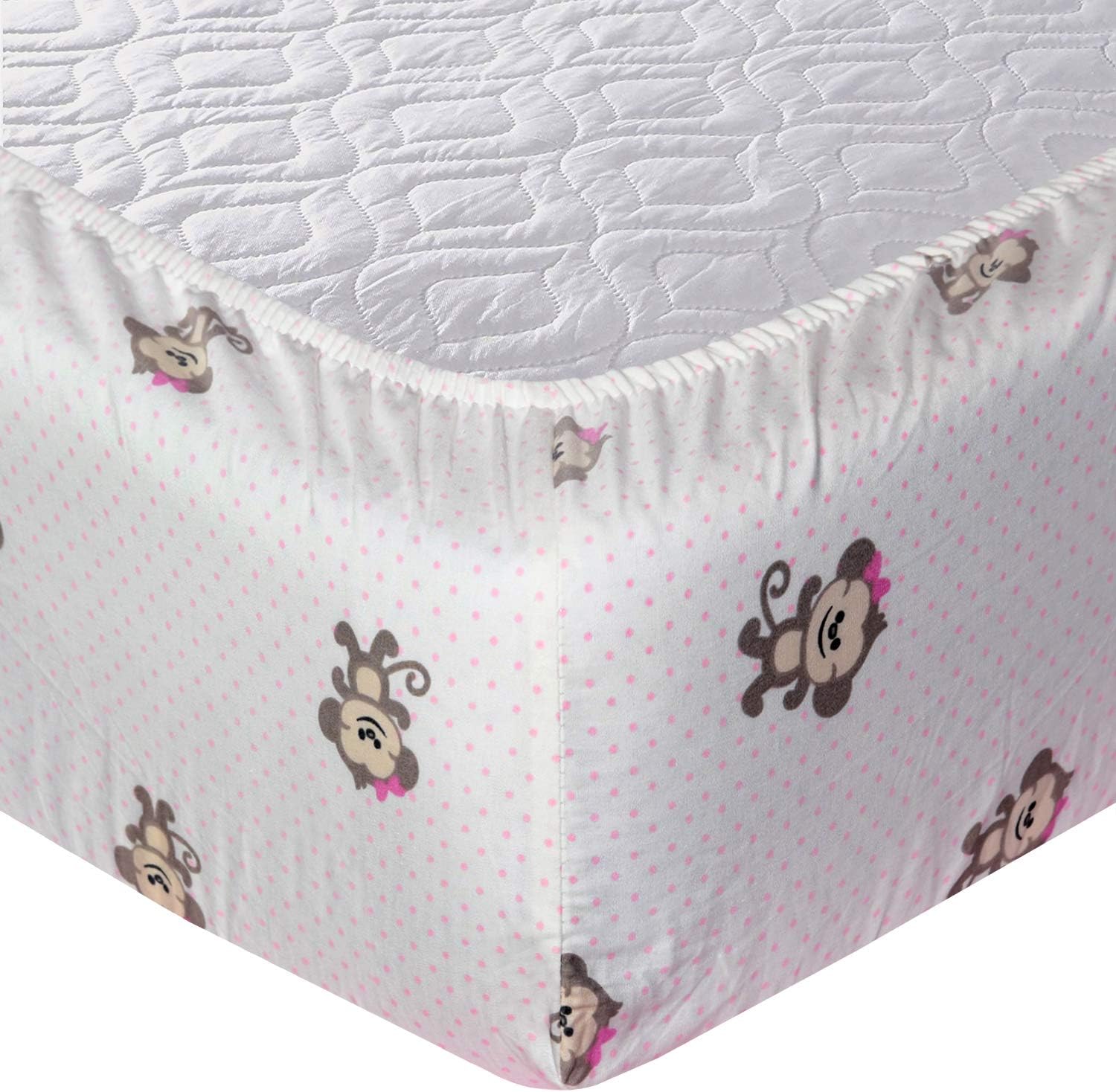 Cuddles & Cribs 2 Pack GOTS Certified Organic Cotton Fitted Crib Sheet - Monkey Pink - Image 3