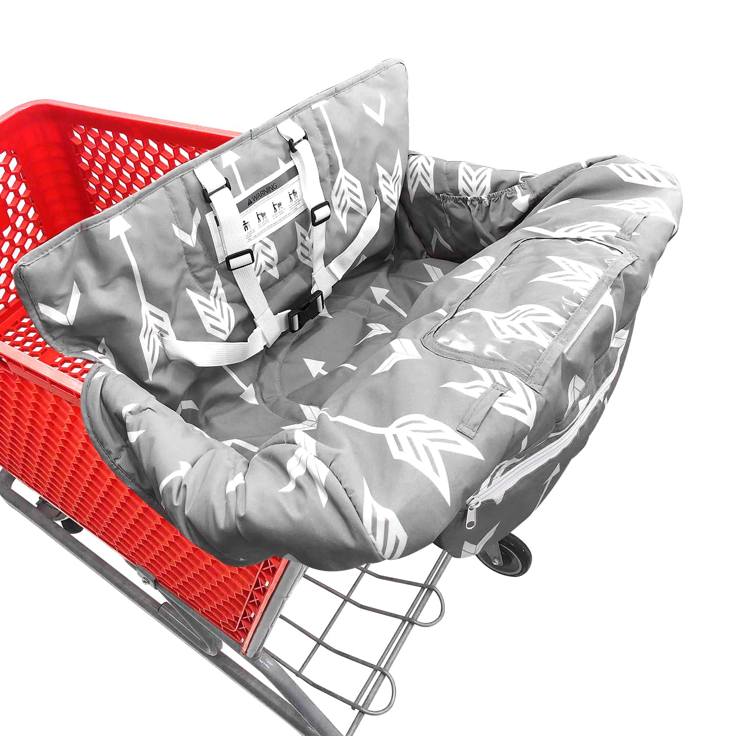 2-in-1 Baby Shopping Trolley Cover Highchair Seat Cushion - Portable Design (Gray Arrow)