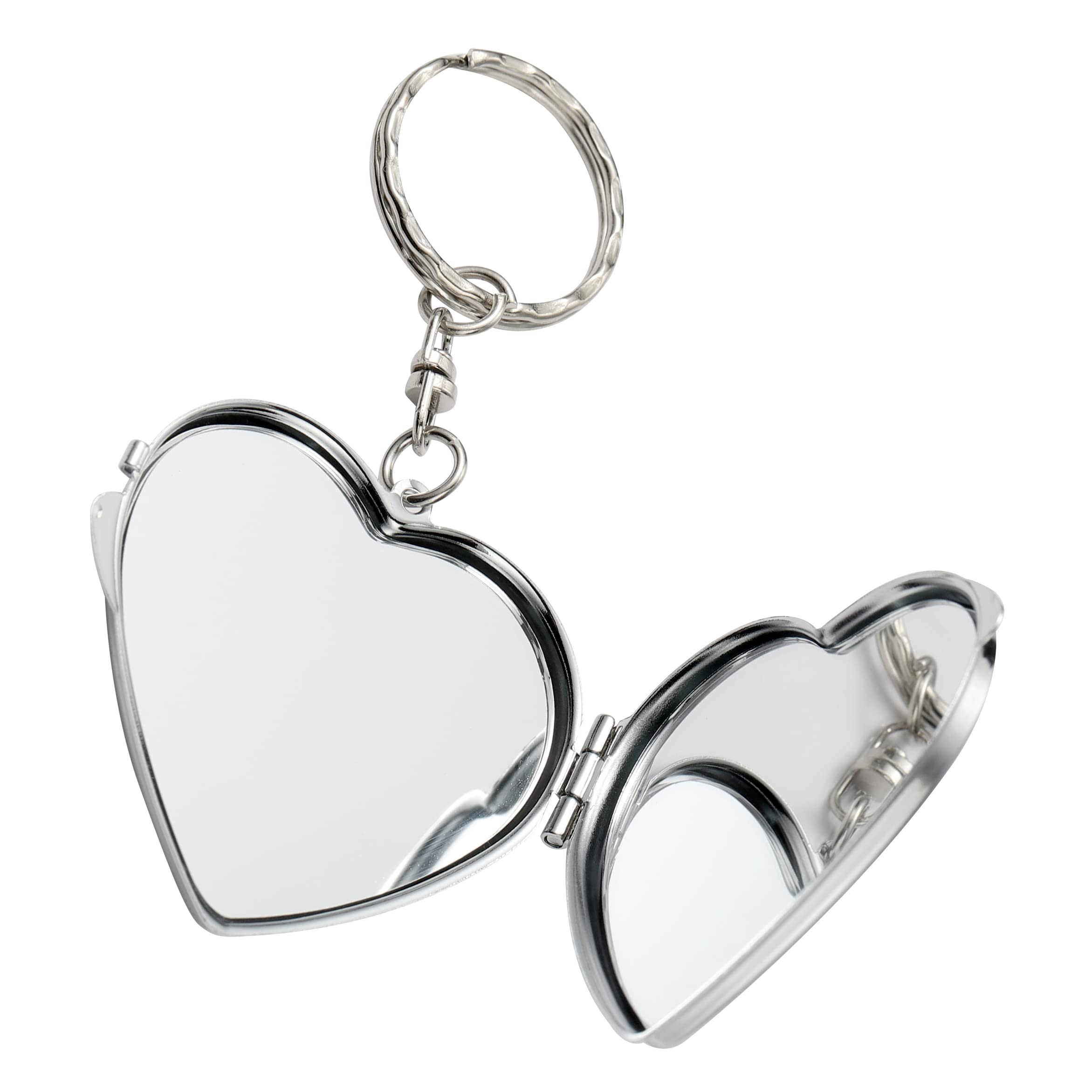 Komonee Valentines Day Heart Compact Mirror Metal Silver Key Chain Present Gift Car Keys Ring Keyring (KR-08)