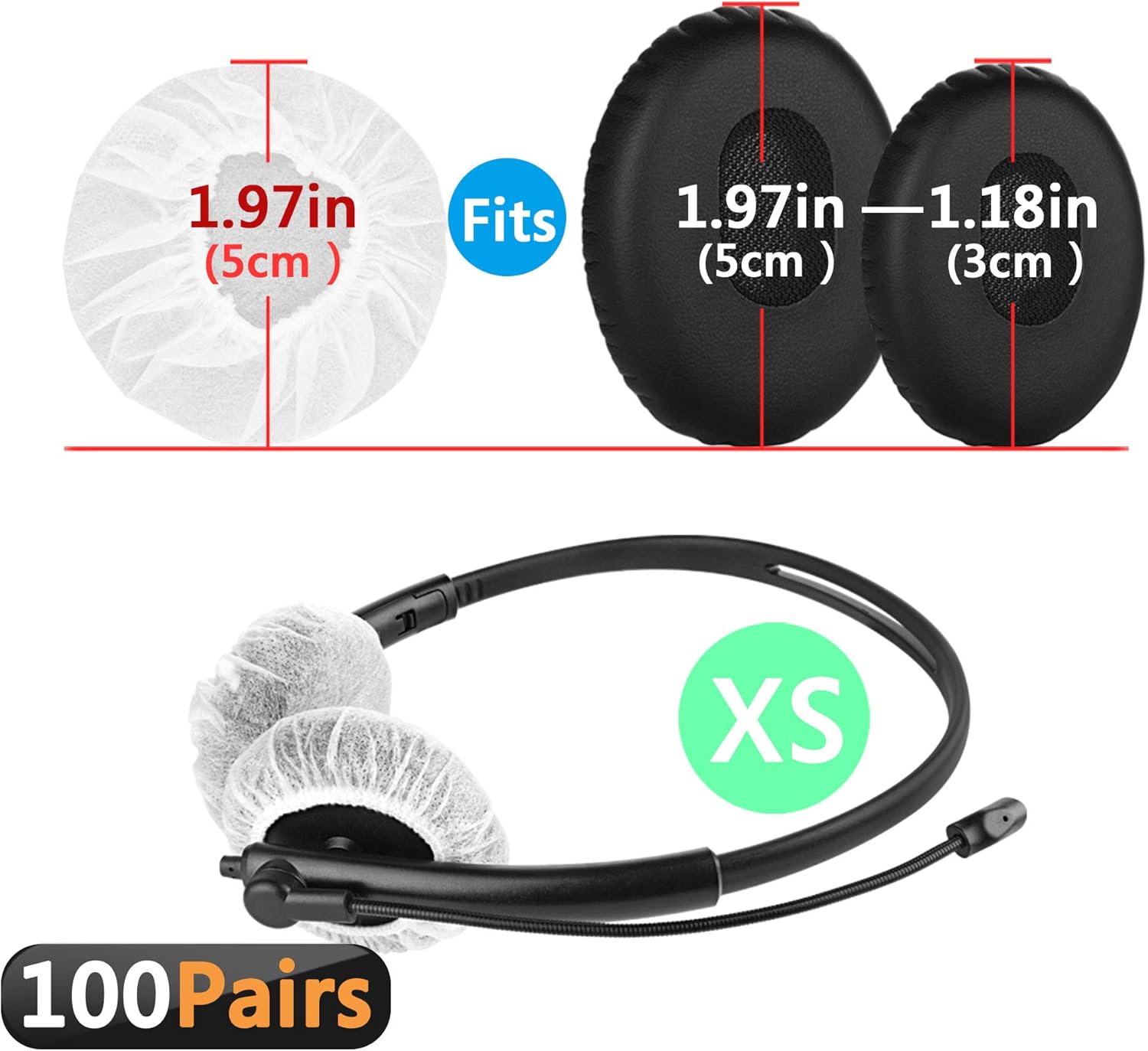 Geekria 100 works Disposable Headphones Ear Cover for Small Call Center Headset Earcup Stretchable Sanitary Ear Pads Cover - Image 3