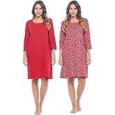 Casual Nights Women's Henley Nightshirts Set of 2, Floral 3/4 Sleeve Nightgowns & Solid Sleepwear Shirt
