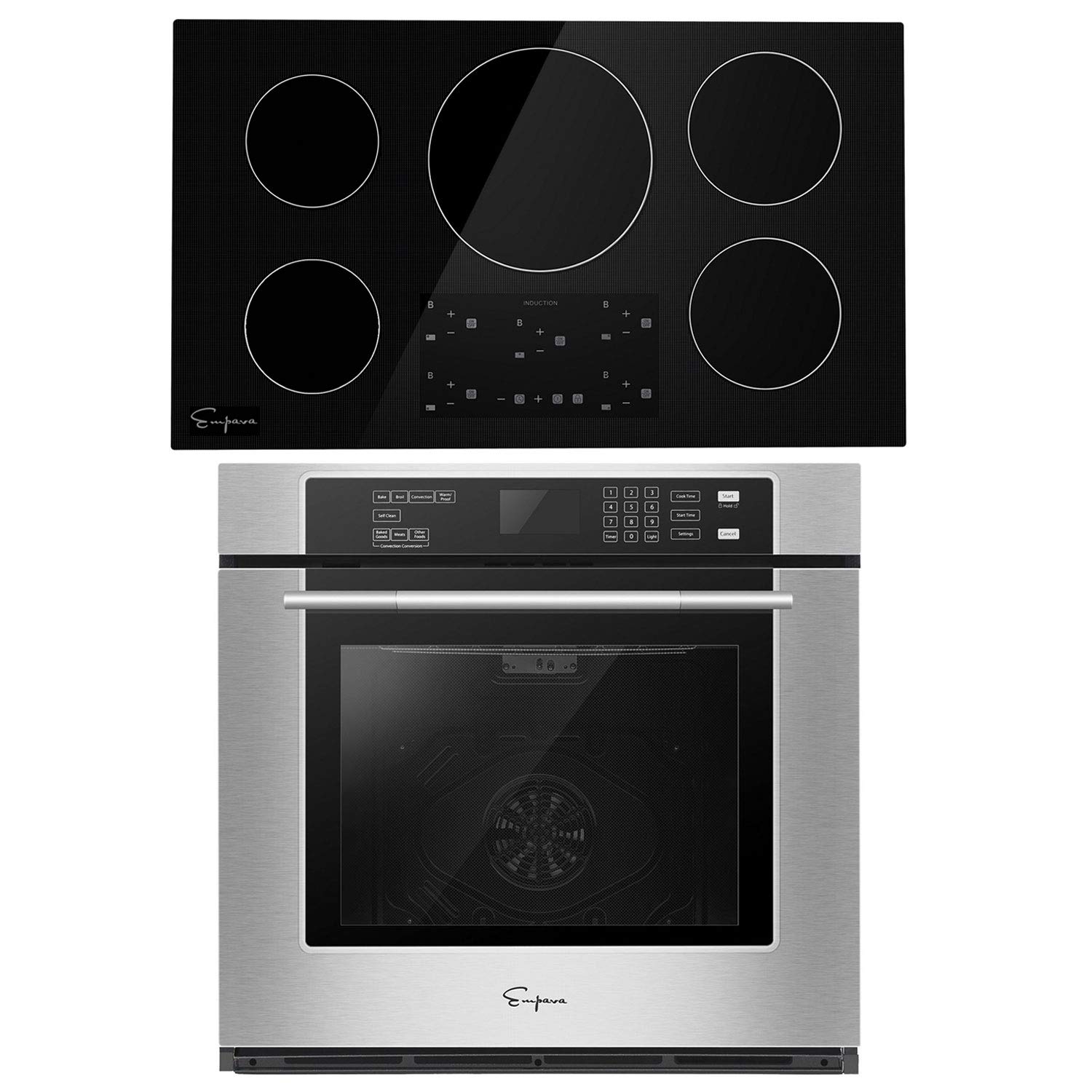 Empava 30 Inch Electric Single Wall Oven with Self-cleaning Convection Fan and 36 Inch Induction Cooktop with 4 Power Boost Burners Smooth Surface Vitro Ceramic Glass