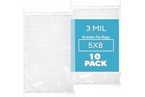 GPI POLY GPI - 10 Count, 5" x 8" Recloasable Bubble Zip Bags, 3 Mil Thick, Resealable, Protective Bubble Pouch, Double Sided Cushion Wrap Bags For Storage Packaging & Shipping Fragile Components.