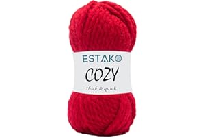 Estako Cozy Thick & Quick Yarn 20% Wool 80% Acrylic Soft Super Bulky Weight #6 Knitting and Crocheting Yarn 3.52 oz (100gr) 65 yds (60 m) (53176-Red)