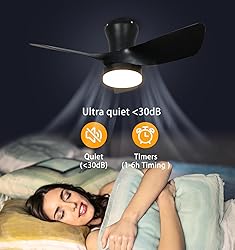 OPONL Black Ceiling Fan with Light 30inch, Large