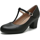 Women's T-Strap Mary Jane Pumps Closed Toe Low Block Chunky Heels Ankle Strap Wedding Business Dressy Evening Party Shoes
