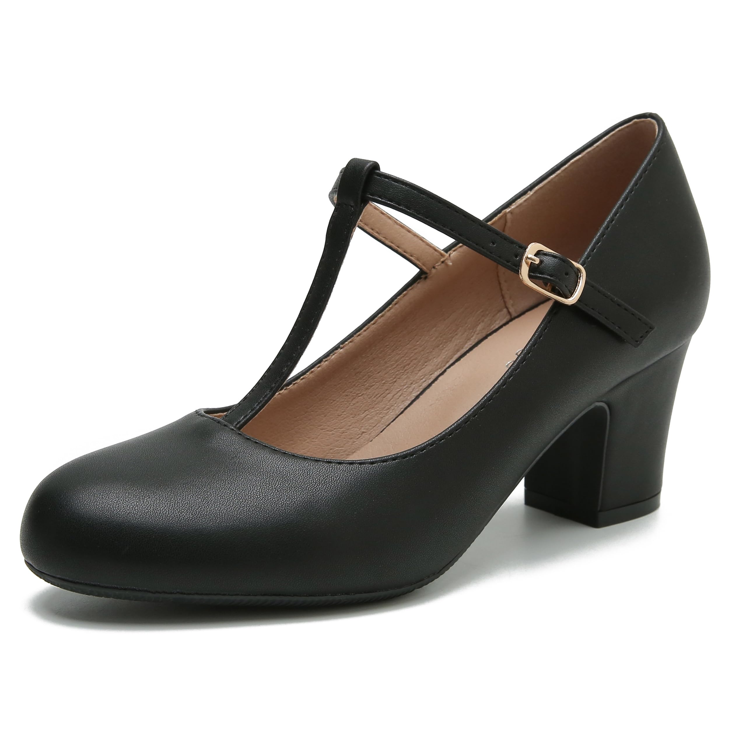 BOW MARY JANE PUMPS WITH T-STRAP IN BLACK GLOSSY CALFSKIN