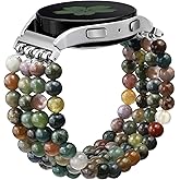 Newlibery Natural Stone Bracelet Beaded Band Women 20mm Compatible with Samsung Galaxy Watch 7/6/5/4/Active 2/4 Classic/6 Classic/5 Pro/FE 40mm 42mm 43mm 44mm 45mm 46mm 47mm