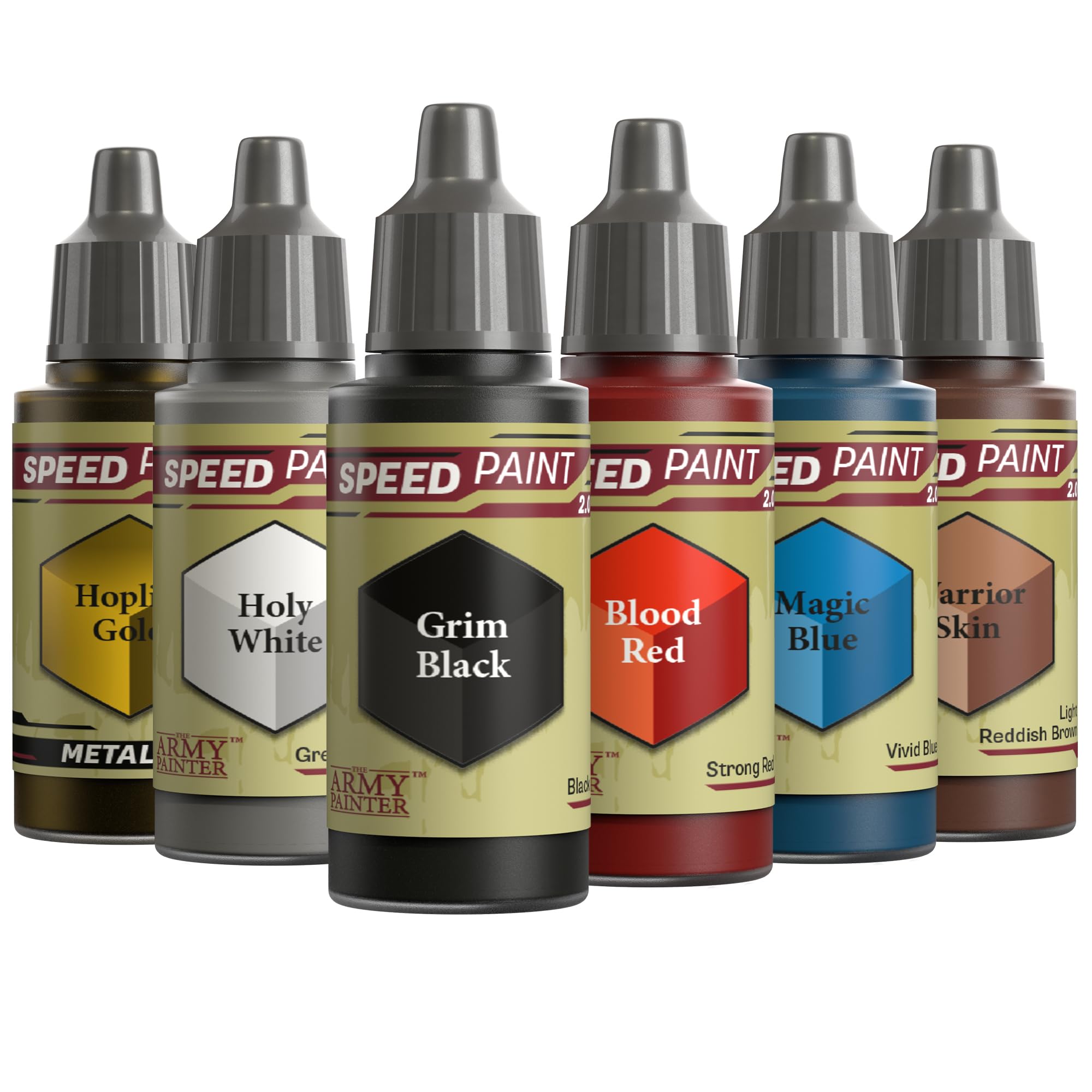 The Army Painter, Speedpaint 2.0 Fantasy Bundle, 6 x 18 ml Acrylic Paints with Gold, White, Black, Red, Blue & Brown - Miniature Paint for D&D & Warhammer Miniatures