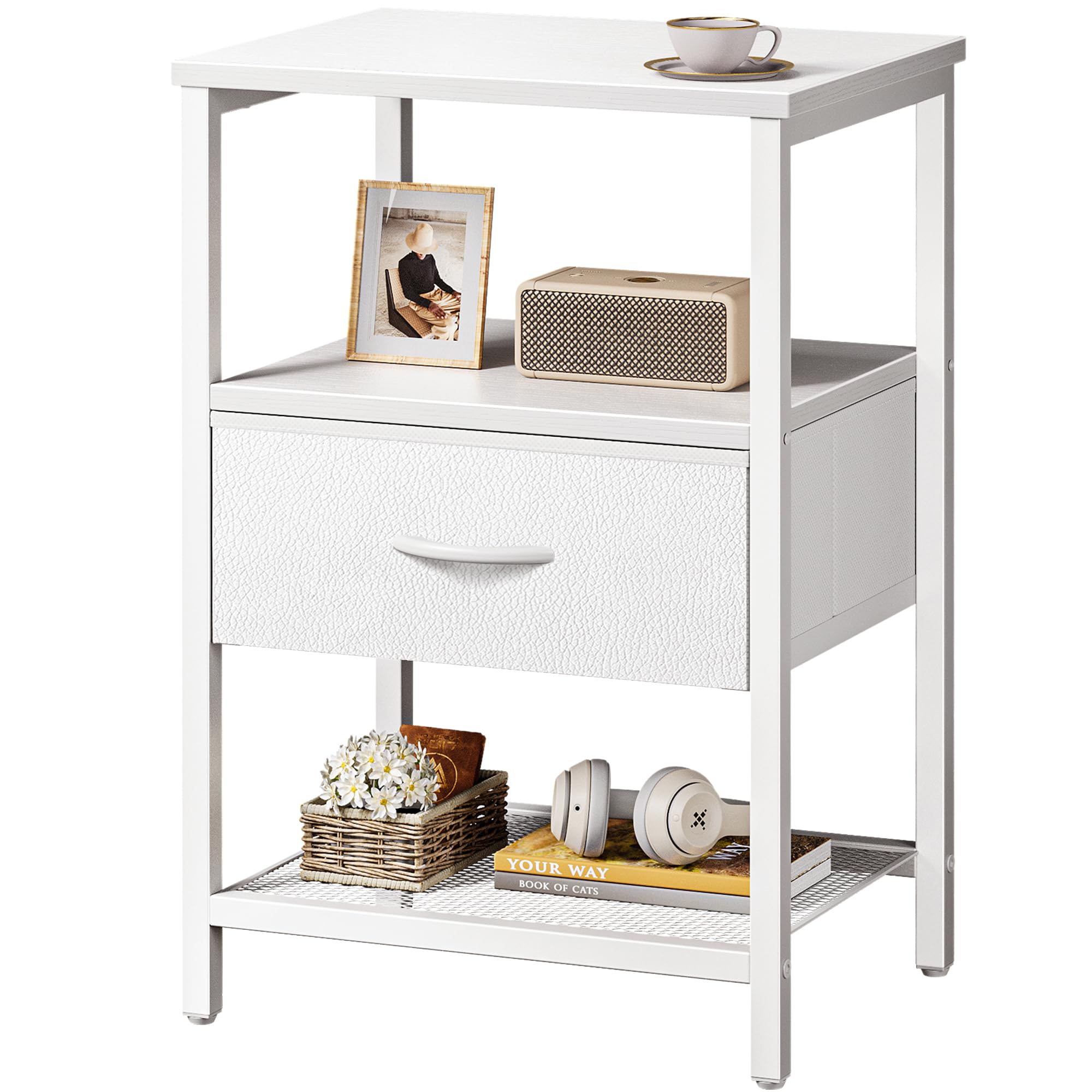 Huuger Night Stand with Fabric Drawer, Side Table