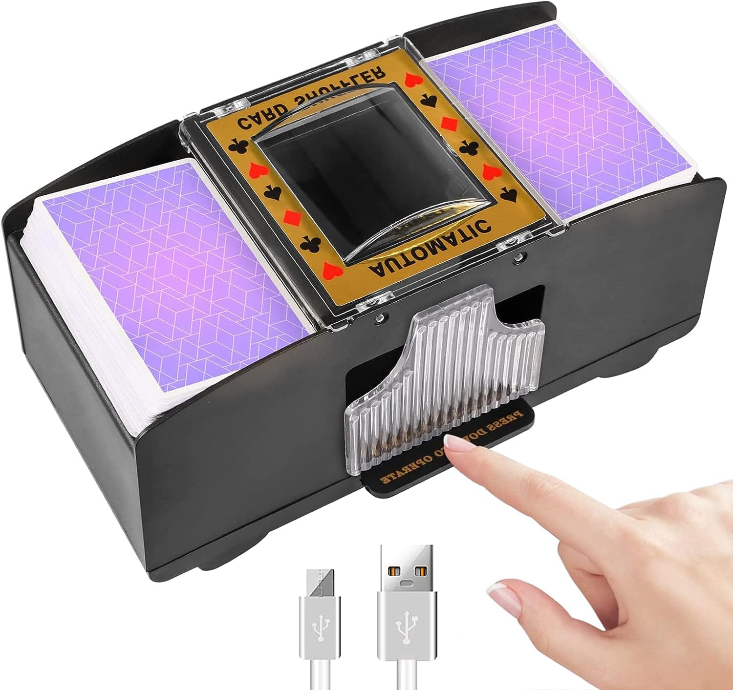 Automatic Card Shuffler Machine,2 Deck Electronic Mixing Card Shuffler Machine Bridge Game, USB+Battery Operated Electric Playing Card Shuffler Automatic Poker Shuffling Machine