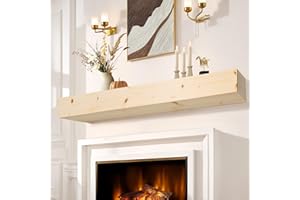 LXWZHK Fireplace Mantel Shelf, 72" Wooden Floating Shelf for Over Fireplace, Wall-Mounted Mantel Shelves, Decorative Mantels, Rustic Floating Mantels Shelves, Natural Wood