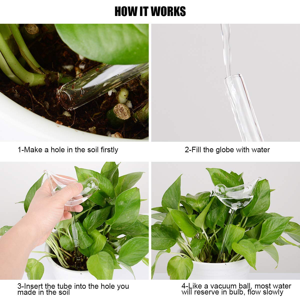 jiabang Plant Watering Bulbs (2 Pack) Glass Bird Self-Watering Stakes Water Globe Automatic Irrigation Device for Indoor & Outdoor