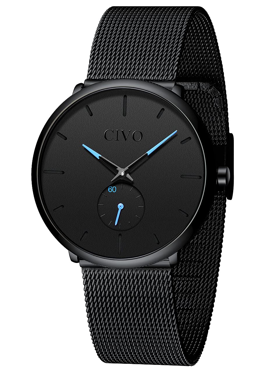 CIVO Mens Black Watch Stainless Steel Analogue Quartz Waterproof Business Casual Fashion Wrist Watches Gift for Men — image 1