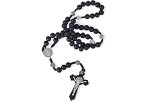 JUXINGDAZYF Rosary Beads Handmade Wooden Rosarios Catolicos Metal Cross For Catholic Or Christian Gift(Pine Black)